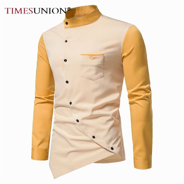 

men shirt long sleeve personality diagonal button shirts for men luxury designer irregular henry collar grade 220813, White;black