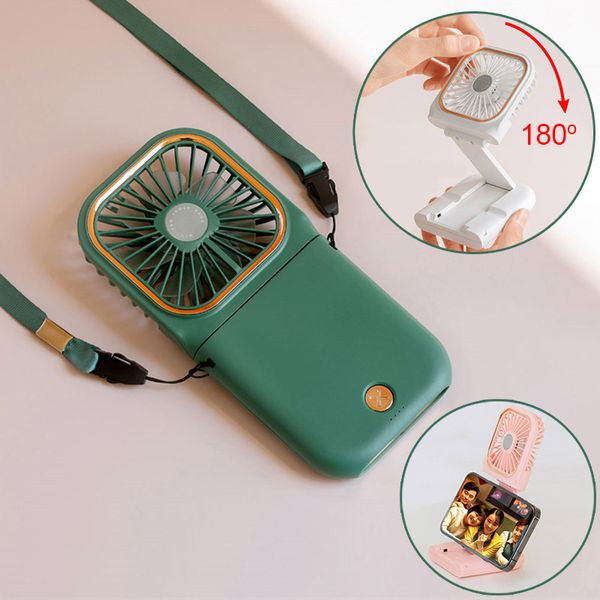Mini Fan Soğutma Katlanabilir Asma Boyun Fan USB Ayarlanabilir Şarj Edilebilir Masaüstü Hava Soğutucu Telefon Tutucusu 3 Dişliler Elde Taşınabilir Açık Dış Mekan Soğuk 3000mAh Pil