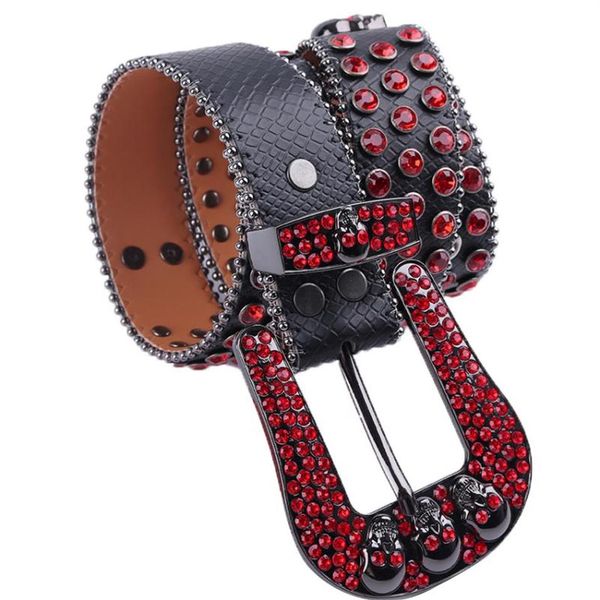 

belts red women skull rhinestone cowgirl belt male cowboy crystal pin buckle luxury designer y2k waistband ceinture western227u, Black;brown