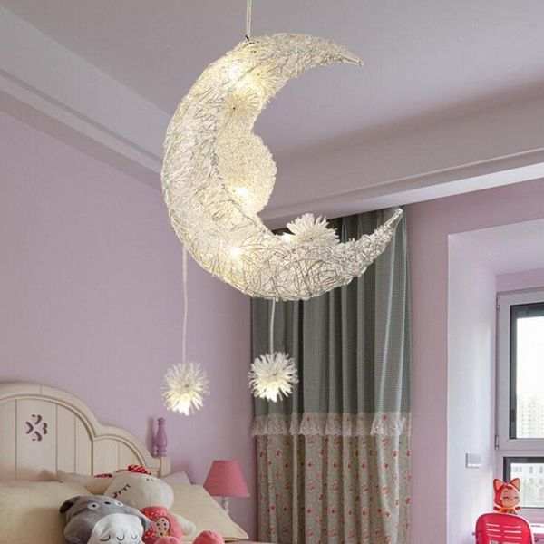Подвесные лампы Star Moon Child Room Творческая личность люстра ресторана спальня теплый осветительный светодиодный светодиодный светодиод
