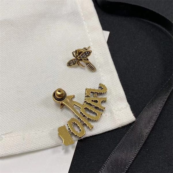 

letter black diamond asymmetric earrings female used earrings, Golden