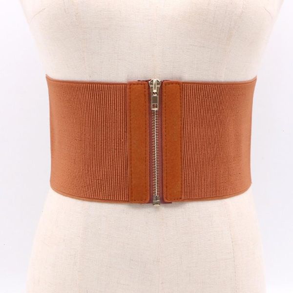 

women elastic waist belt dress accessories stretch wide zipper corset cummerbund waistband adornment for strap, Black;brown