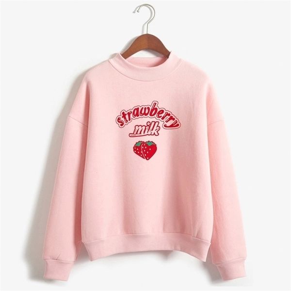 

harajuku kawaii strawberry hoodie sweatshirt women korean fashion kpop street style sweatshirts schoolgirl streetwear y200106, Black