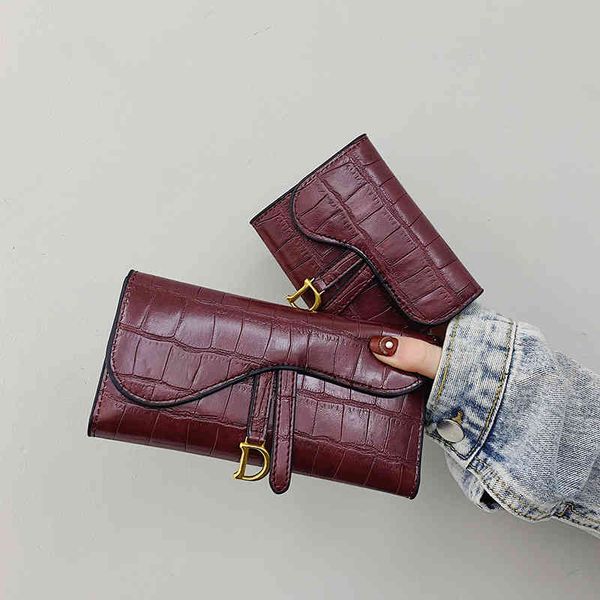 

women's wallet medium long folding wallet dijia zero wallet stone card bag, Red;black