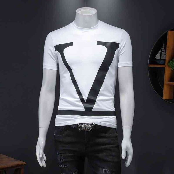 

summer new men's mercerized cotton small bee half bottoming shirt trend men short sleeve streetwear women clothes loose tee, White;black