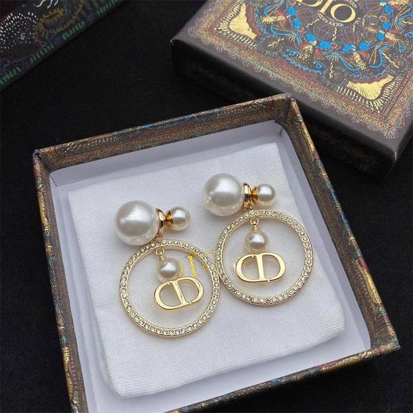 

84% off factory storedejia new size silver needle women's pearl diamond inlaid round earrings, Golden