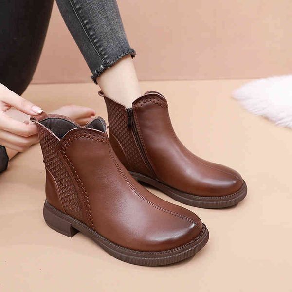 

slippers winter cowhide women's boots thick heel large size 43 martin plush thickened cotton casual warm short 6l96, Black