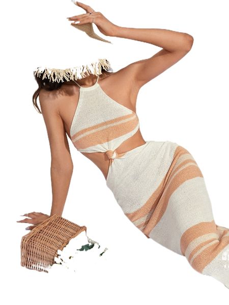 

two tone tie backless sweater dress y53s#, White;black