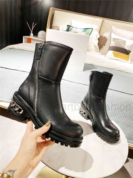 

luxury designer chain link knee high ankle boots black bootie with original boxtop