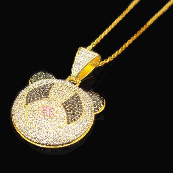 

cartoon fashion necklace hip hop full diamond personality panda pig head pendant necklace, Silver