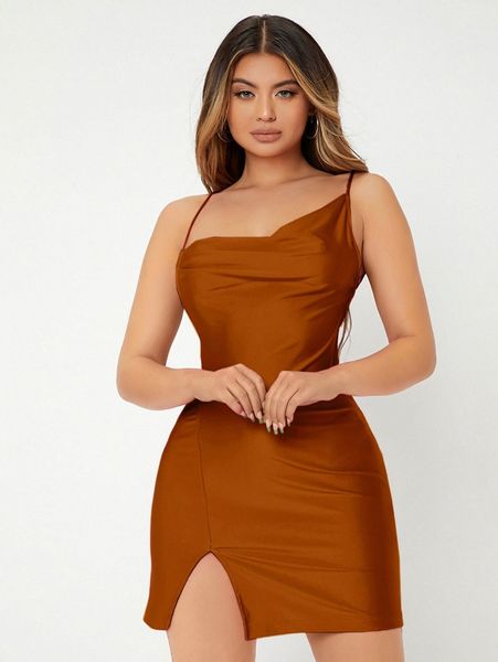

backless split hem dress g8ry#, Black;gray