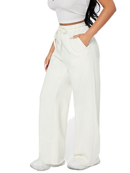 

petite drawstring waist slant pocket sweatpants 493b#, Black;white