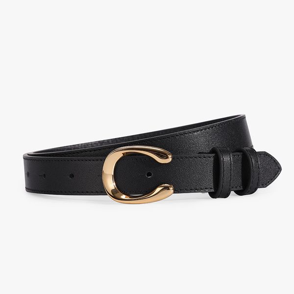 

spring new fashionable niche first layer cowhide belt women show thin leather decoration fashion horseshoe buckle accessories, Black;brown