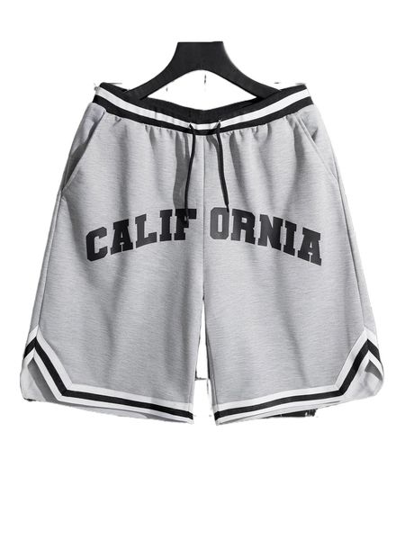 

men letter graphic striped trim drawstring waist shorts v1cw#, White;black