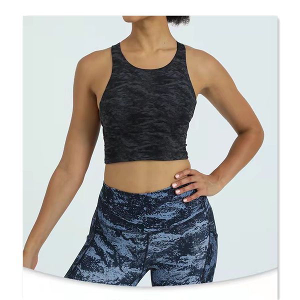 

summer sports womens tanks fashion tie dye multicolor tight outer wear fitness belt cushion gathered bra vest running training yoga underwea, White