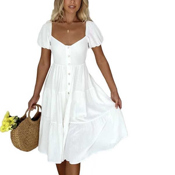 

simple v-neck long maxi mid calf a-line casual dress with ruched empire waist and regular short sleeves front button down, Black;gray