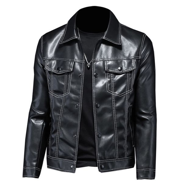 

autumn men's shining leather jacket fashion pu jacket men's artificial leather coats motorcycle jacket 220816, Black;brown