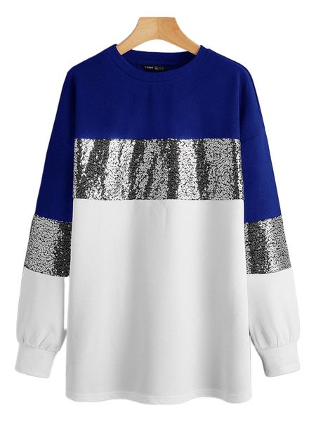 

contrast sequin panel colorblock longline pullover v9zb#, Black