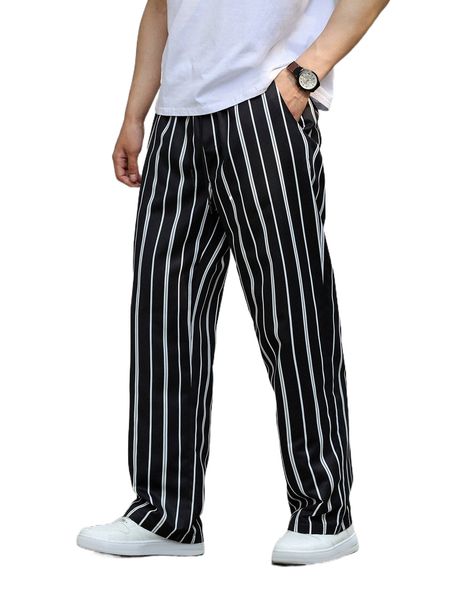 

men striped print slant pocket pants w5fe#, Black