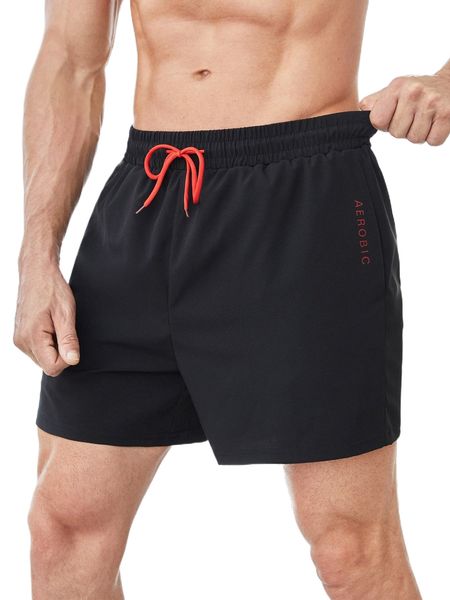 

men letter graphic drawstring waist sports shorts x7rs#, White;black