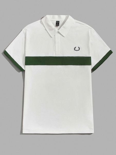 

men graphic embroidery colorblock polo shirt c61g#, White;black