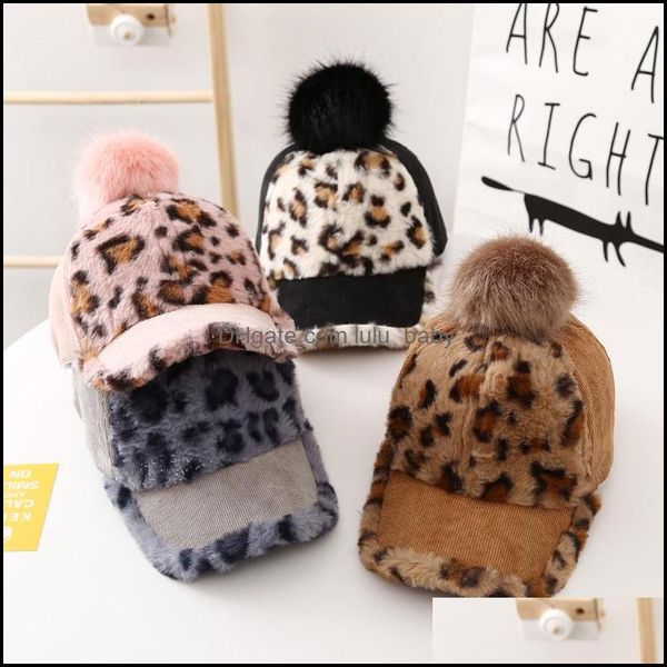 Bola bonés chapéus cachecóis luvas acessórios de moda crianças boné de beisebol leopardo impressão pompom outono inverno para crianças quente pelúcia sol h