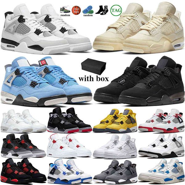 

with box 4s basketball shoes women men 4 military black cat white oreo fire red
