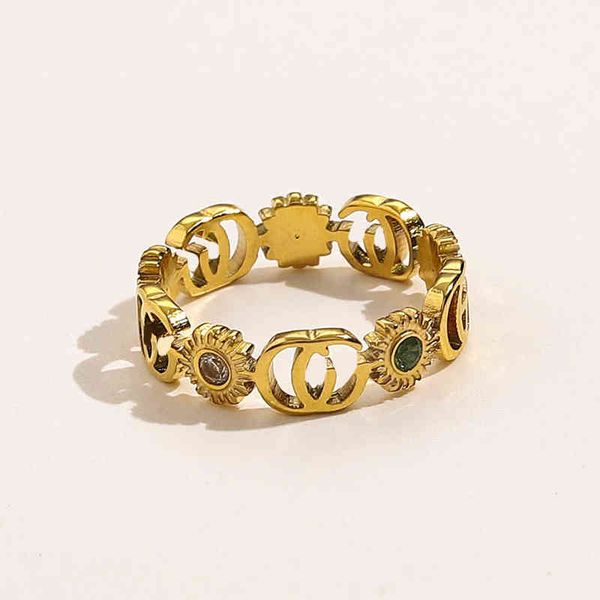 

daisy stainless steel titanium steel ring bronze double letter flower set zircon ring couple ring, Silver