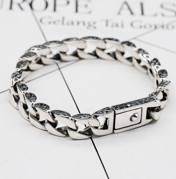 S925 STERLING Silver Link Bracelet Vintage Moda de moda masculina generosa pulseira nunca desbotará jóias 60g DHL Distragem gratuita