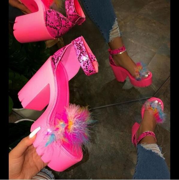 

summer high platform sandals colorful fashion lady gladiators fur shoes high heel rome gladiators, Black
