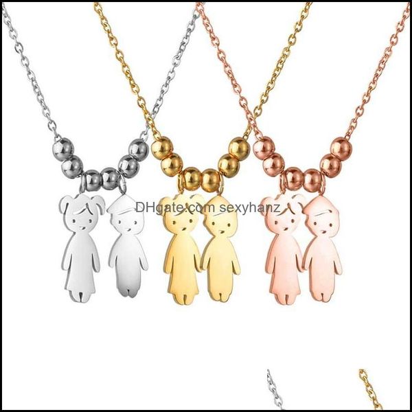 

pendant necklaces pendants jewelry personalized stainless steel boy girl kids necklace women child engraved name date beads family drop de, Silver