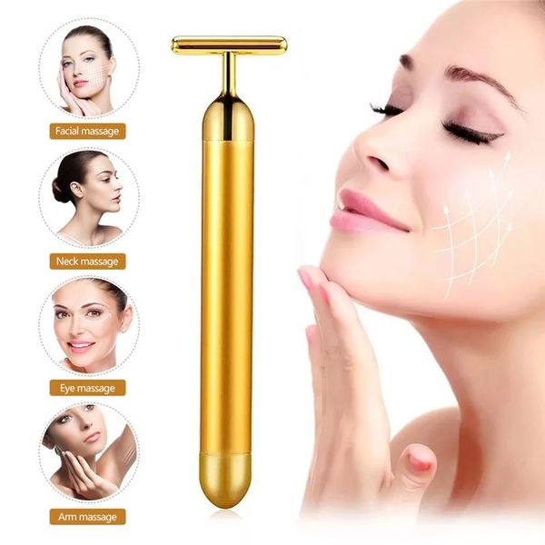 Beauty Bar 24k Golden Pulse Gesichtsmassagegerät T-förmiges elektrisches Zeichen-Gesichtsmassagegerät für empfindliche Haut, festziehendes, straffendes Lifting