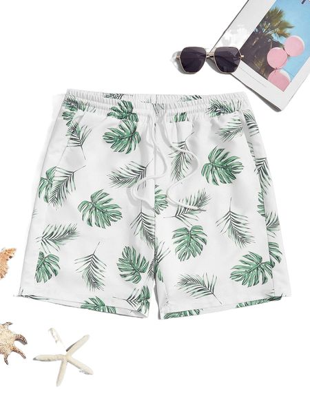 

men tropical print drawstring waist shorts 22rv#, White;black