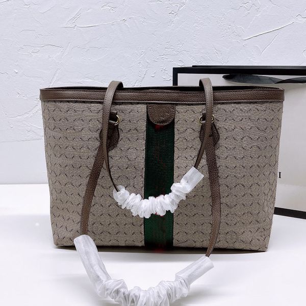 Borsa tote grande stampata Borse a tracolla singole in tela Borsa da donna Borsa shopping ad alta capacità Borsa a mano Striscia tessuta rossa verde Lettere classiche 5A Alta qualità