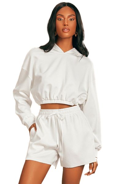 

x penelope ping drop shoulder elastic hem hoodie f2me#, Black