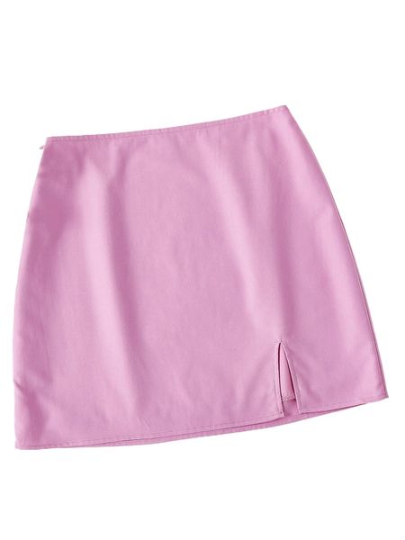 

solid split hem zipper skirt v5nb#, Black