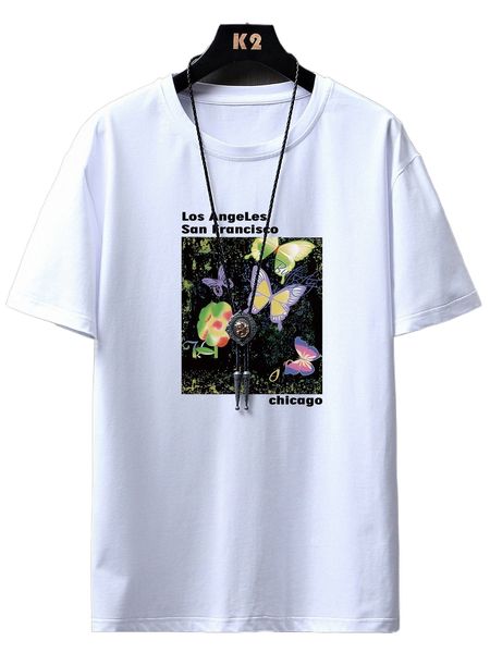 

romwe guys butterfly letter graphic tee p4md#, White;black