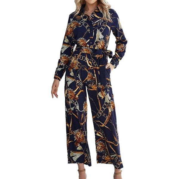 

women's jumpsuit button print print shirt collar elegant street daily regular fit long sleeve navy blue s  l spring n96c#, Black;white