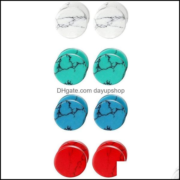 

stud earrings jewelry pairs marble stone screw set ear piercing plugs faux gauges illusion tunnel colourf 8mmst dhmkh, Golden;silver