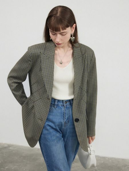 

plaid single button blazer q3vo#, White