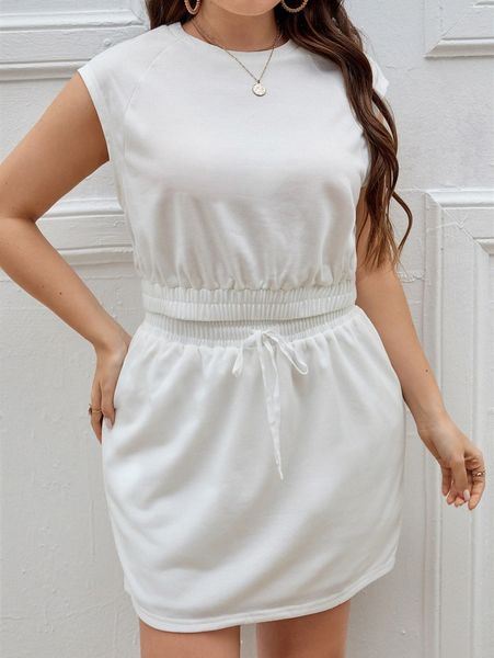 

plus raglan sleeve & drawstring waist skirt h3rb#, Black