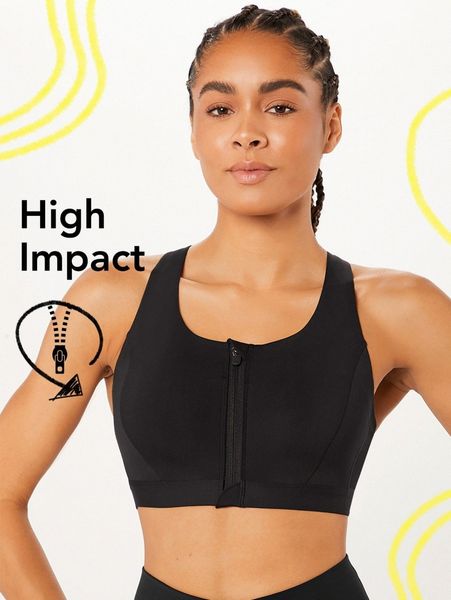 

glowmode zip front high support sports bra z1dk#, Gray
