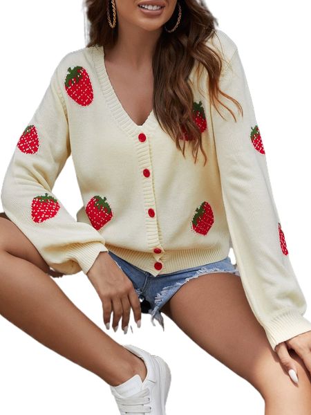 

strawberry pattern button front cardigan n85h#, White;black