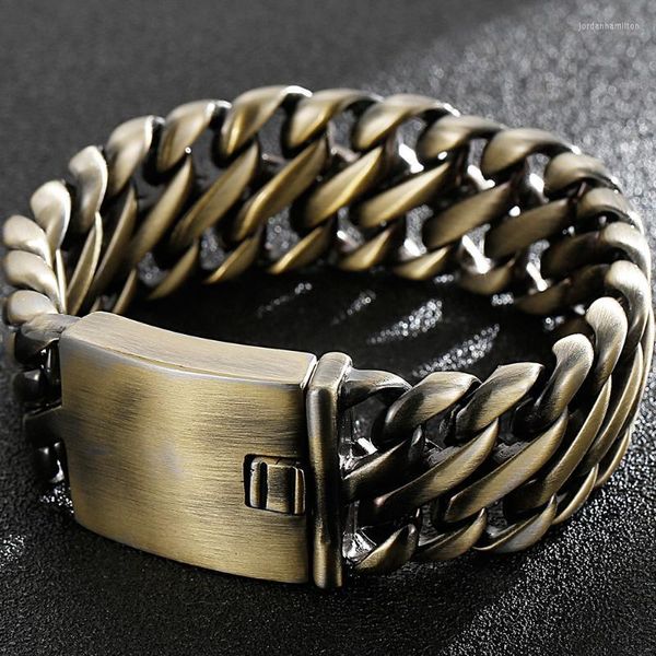 Pulseiras de faixas manuais de aço inoxidável vintage para homens mannen braçadeira maciça pesada 23mm titânio link cadeia de pulseira masculina gota de pulseira