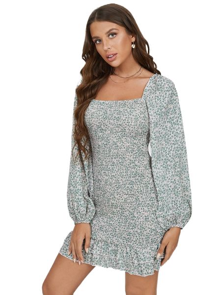

ditsy floral print shirred ruffle hem dress i1uw#, Black;gray