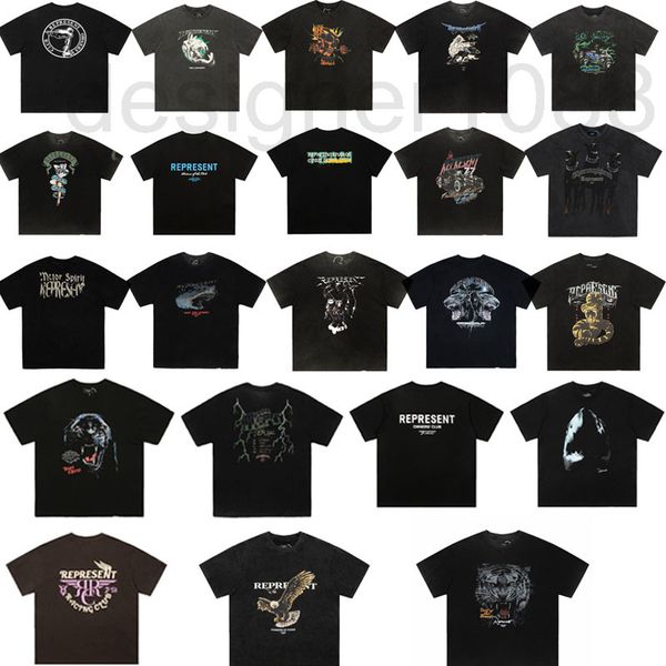 

men's casual shirts designer repeat style letter angel badge worn short sleeve high street american casual loose t-shirt t1js, White;black