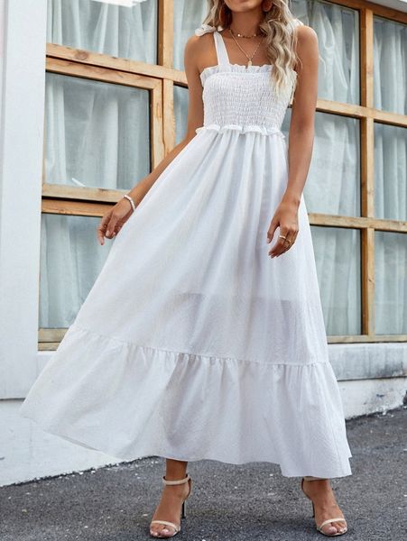 

solid shirred ruffle hem a-line dress g6u0#, Black;gray