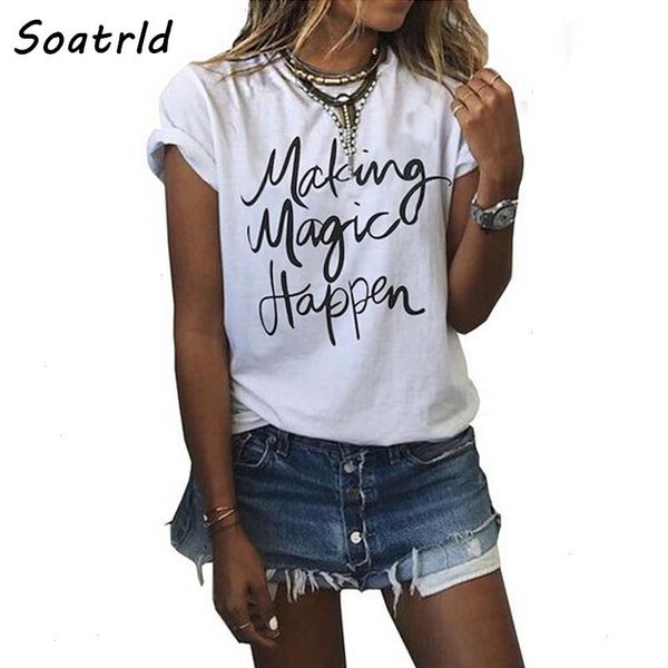 

brand t shirt women fashion letter print tee short sleeve o-neck shirts casual thin style female t-shirt, White
