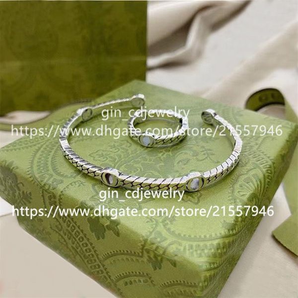 

luxury designer fashion letters ancient silver couple bracelet ring birthday wedding engagement gift bangle292r, Black