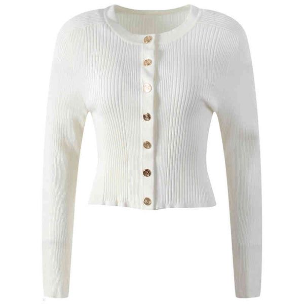 

women's knits tees early spring women's fashion single breasted metal button round neck multicolor simple cardigan wear r1t3, White